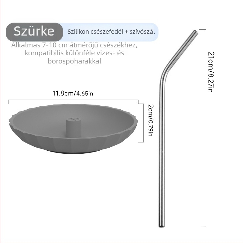 Szilikon pohárfedél szívószállal, porvédő, minimalist design, többfunkciós, különböző méretű poharakhoz illeszkedik