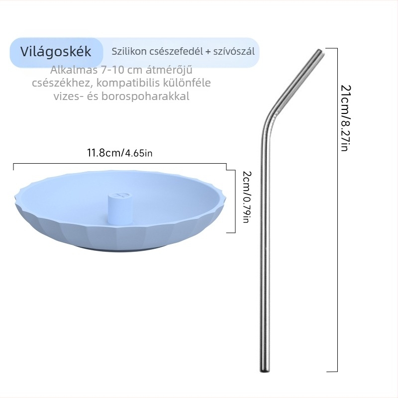 Szilikon pohárfedél szívószállal, porvédő, minimalist design, többfunkciós, különböző méretű poharakhoz illeszkedik