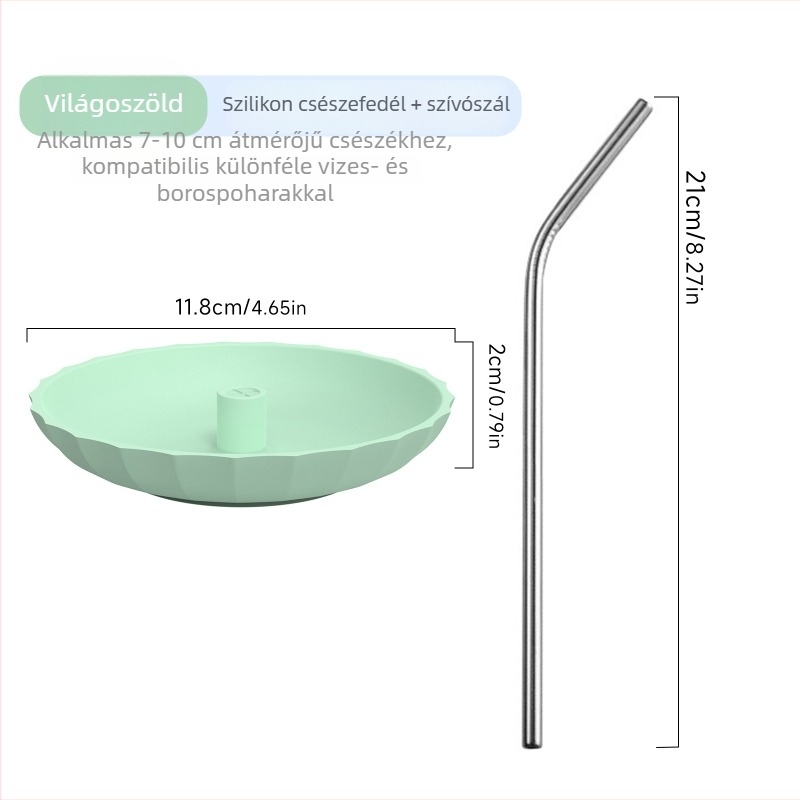 Szilikon pohárfedél szívószállal, porvédő, minimalist design, többfunkciós, különböző méretű poharakhoz illeszkedik