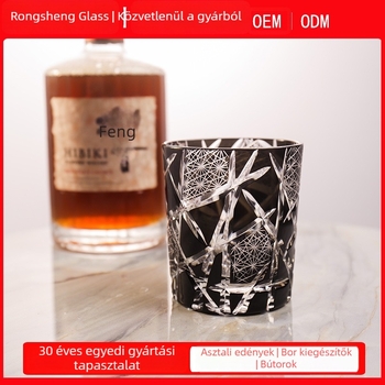 Edo Kiriko japán kézzel faragott kristály whiskey pohár ajándékdobozzal, retro Dawn stílusban