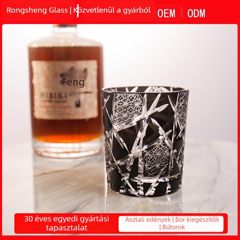 Edo Kiriko japán kézzel faragott kristály whiskey pohár ajándékdobozzal, retro Dawn stílusban