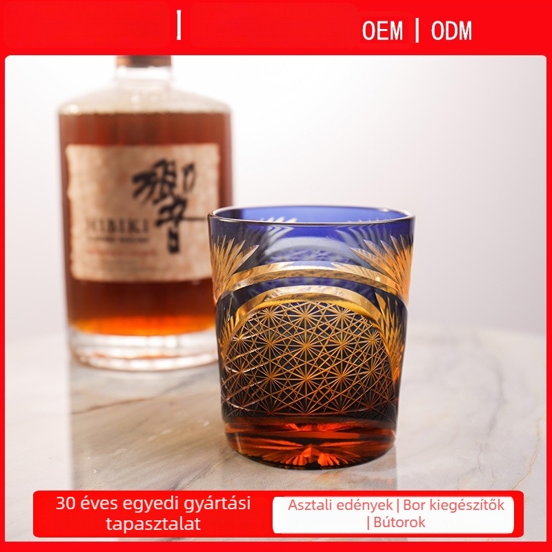 Edo Kiriko japán kézzel faragott kristály whiskey pohár ajándékdobozzal, retro Dawn stílusban
