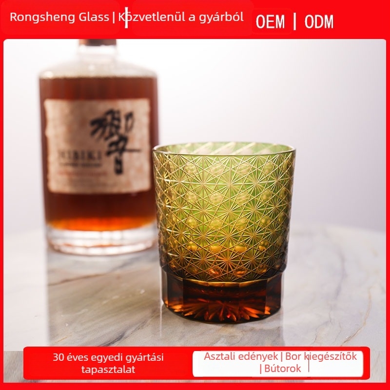 Edo Kiriko japán kézzel faragott kristály whiskey pohár ajándékdobozzal, retro Dawn stílusban