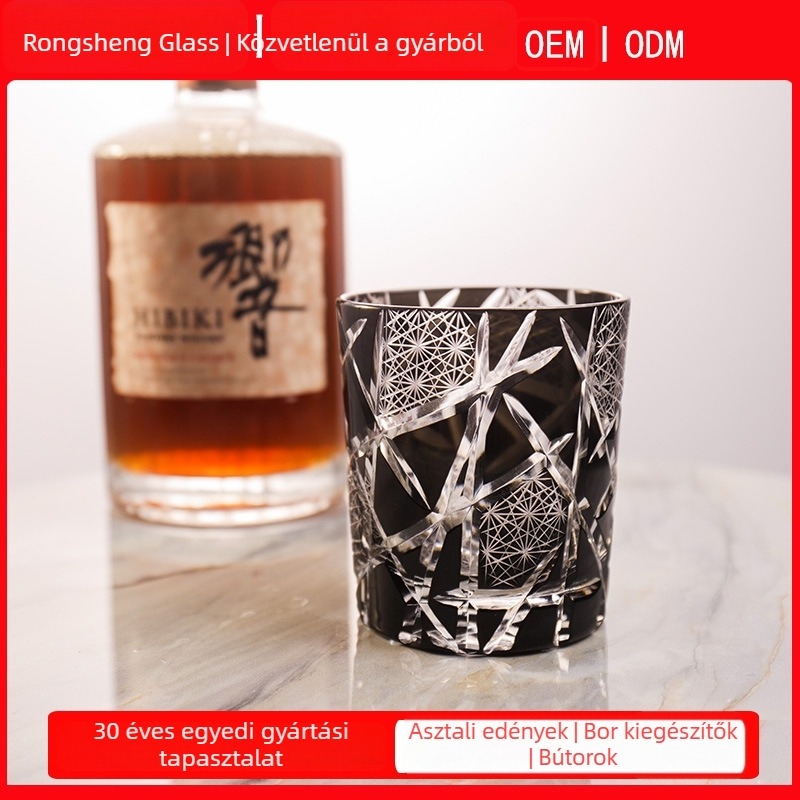 Edo Kiriko japán kézzel faragott kristály whiskey pohár ajándékdobozzal, retro Dawn stílusban
