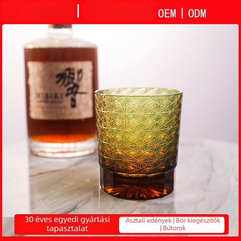 Edo Kiriko japán kézzel faragott kristály whiskey pohár ajándékdobozzal, retro Dawn stílusban