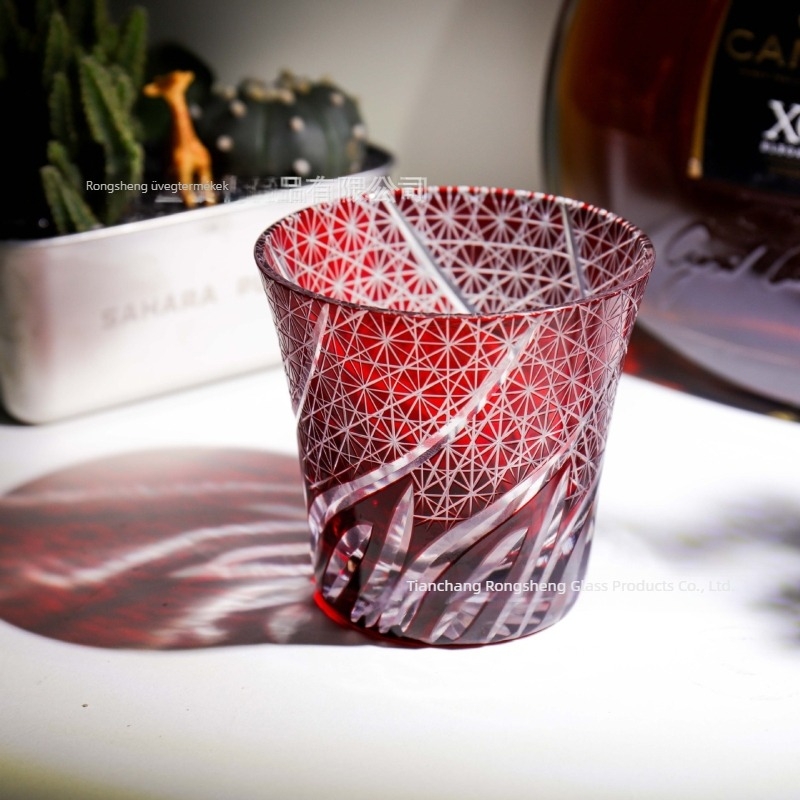 Edo Kiriko japán kézzel faragott kristály whiskey pohár ajándékdobozzal, retro Dawn stílusban