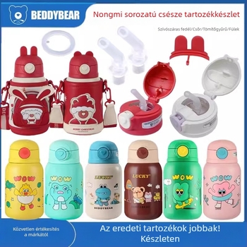 Cup Bear eredeti pohárfedél gyerekeknek – Glutinous Rice sorozat, kiegészítő szívószálas pohárfedél és termosz fedél