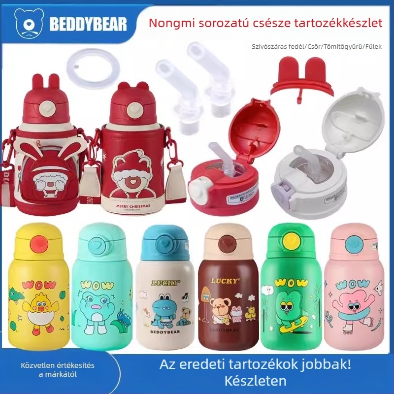 Cup Bear eredeti pohárfedél gyerekeknek – Glutinous Rice sorozat, kiegészítő szívószálas pohárfedél és termosz fedél