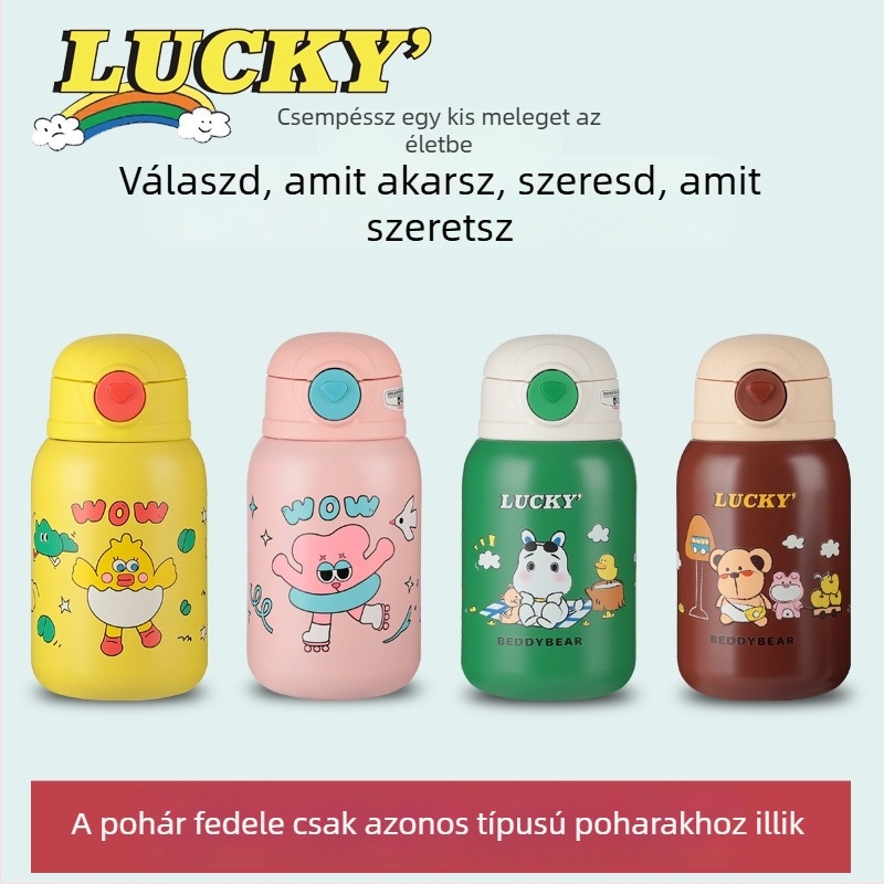 Cup Bear eredeti pohárfedél gyerekeknek – Glutinous Rice sorozat, kiegészítő szívószálas pohárfedél és termosz fedél