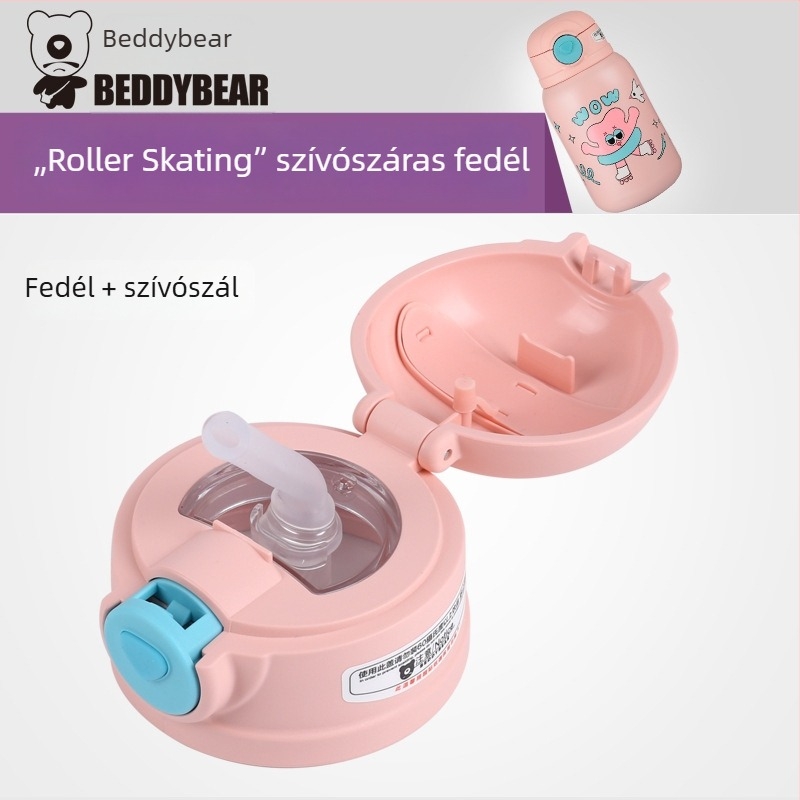 Cup Bear eredeti pohárfedél gyerekeknek – Glutinous Rice sorozat, kiegészítő szívószálas pohárfedél és termosz fedél