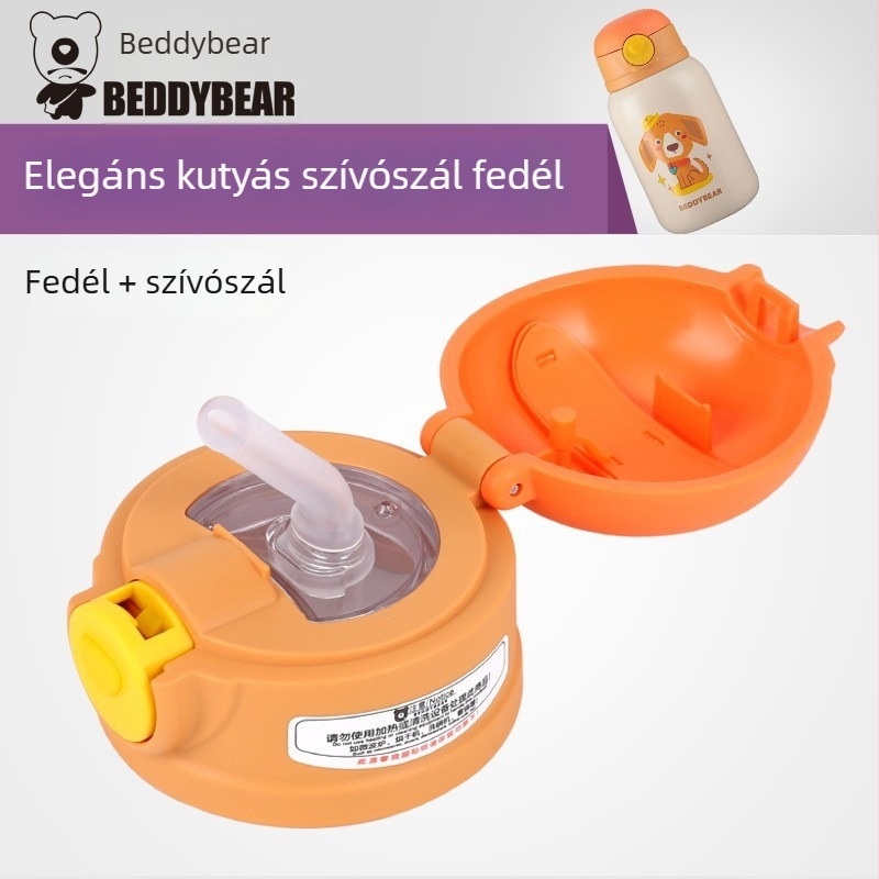 Cup Bear eredeti pohárfedél gyerekeknek – Glutinous Rice sorozat, kiegészítő szívószálas pohárfedél és termosz fedél