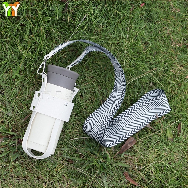 PU bőr pohárvédő szövött pánttal, kültéri hordozható szigetelt pohárfedő rozsdamentes acél poharakhoz, crossbody stílus