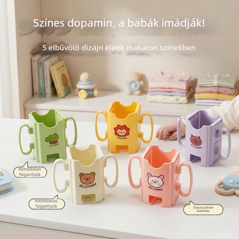 Gyerek tejpohár-tartó dobozos italokhoz, állítható és összecsukható pohárvédő, anti-nyomó eszköz, csepegés elleni tartó