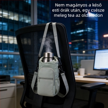 Szigetelt víz-palack hüvely diagonális mintával, vállon viselhető palacktáska és telefontartó zseb