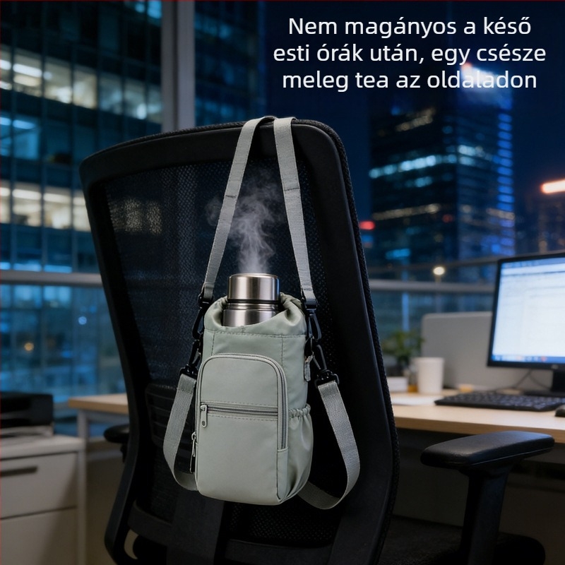 Szigetelt víz-palack hüvely diagonális mintával, vállon viselhető palacktáska és telefontartó zseb