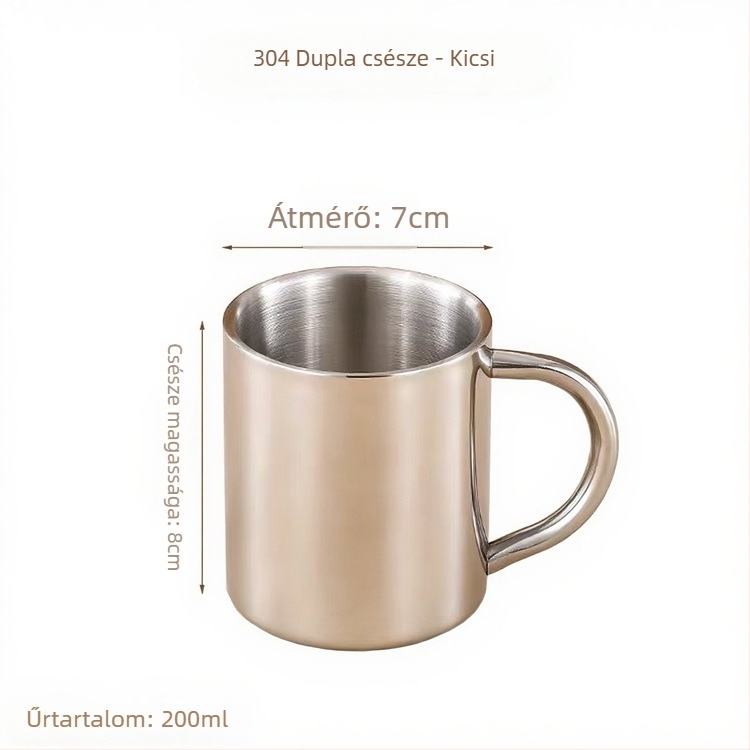304 rozsdamentes acél gyermekeknek készült pohár, dupla falú, égési sérülés elleni, 200 ml, fedél nélkül