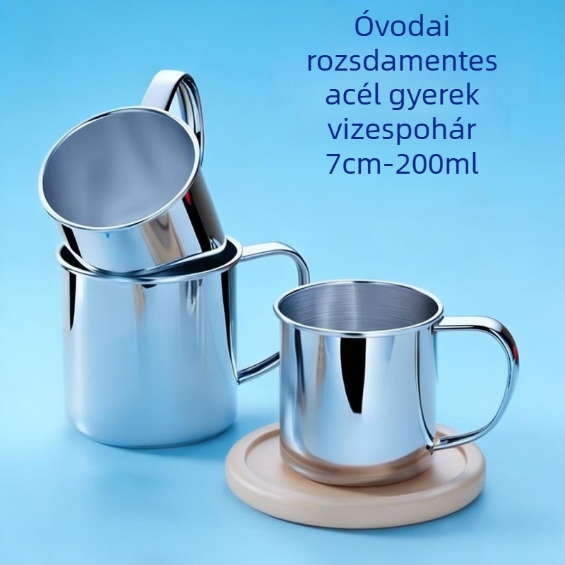 304 rozsdamentes acél gyermekeknek készült pohár, dupla falú, égési sérülés elleni, 200 ml, fedél nélkül