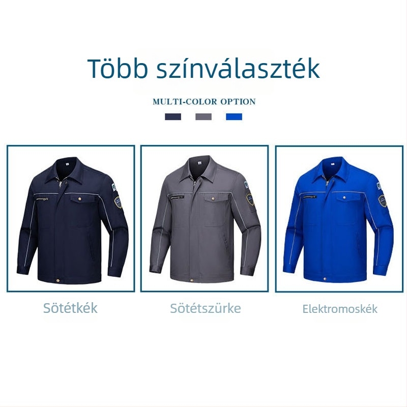 Férfiaknak sav- és lúgálló védőmunkaruha-készlet fényvisszaverő elemekkel, antisztatikus, nyári, vékony.