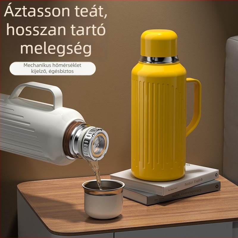 Retro stílusú teás termosz hőmérséklet kijelzővel, 316 rozsdamentes acélból, nagy kapacitású, teafilterrel