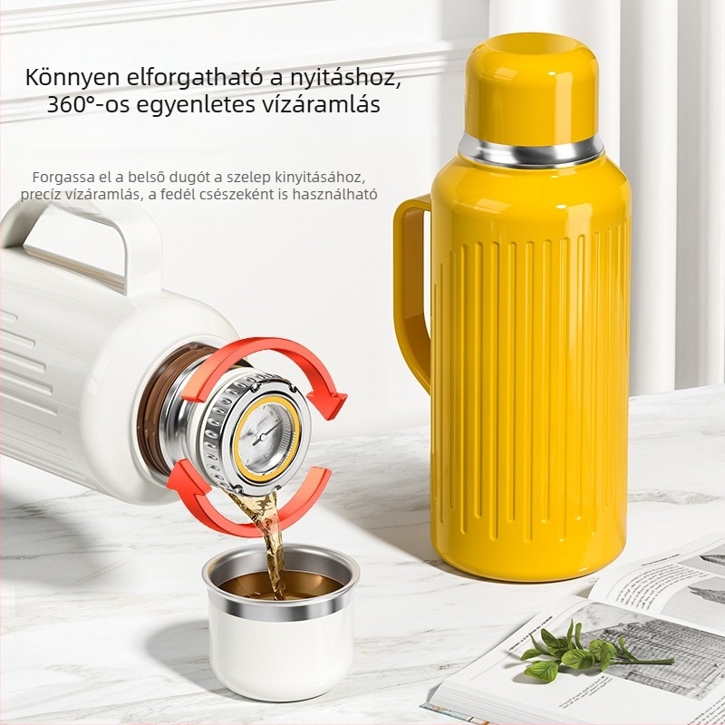 Retro stílusú teás termosz hőmérséklet kijelzővel, 316 rozsdamentes acélból, nagy kapacitású, teafilterrel