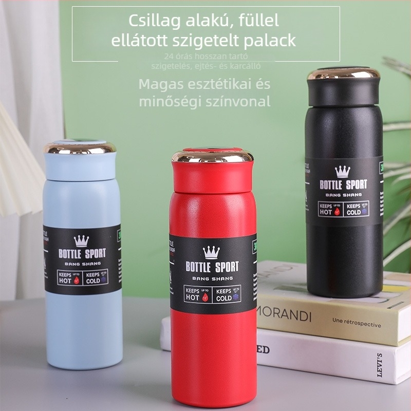 Csillag alakú fogantyúval rendelkező pohár, vákuum-szigetelt belső 304 rozsdamentes acél, külső 201, hordozható autó- és kültéri használatra