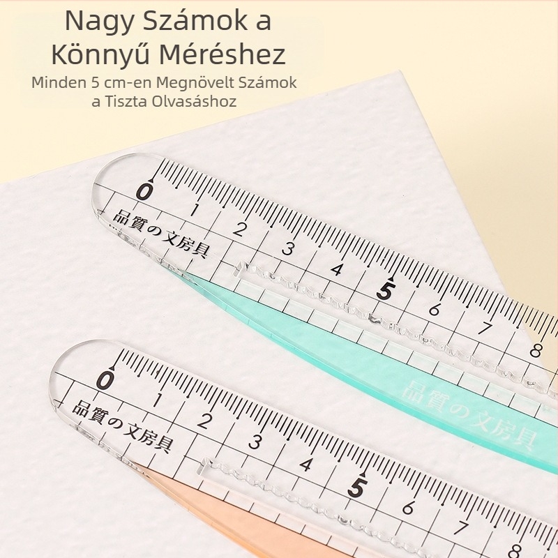 Hullámos, ívelt vonalzó éles sarkok nélkül, 15 cm, egyszerű, kreatív rajzoló vonalzó diákoknak, nagy számjegyekkel a skálán
