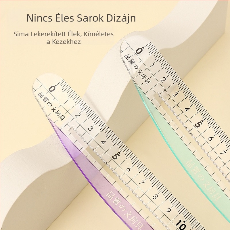 Hullámos, ívelt vonalzó éles sarkok nélkül, 15 cm, egyszerű, kreatív rajzoló vonalzó diákoknak, nagy számjegyekkel a skálán