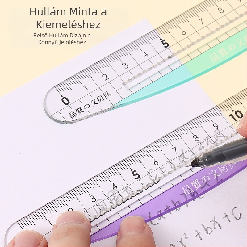 Hullámos, ívelt vonalzó éles sarkok nélkül, 15 cm, egyszerű, kreatív rajzoló vonalzó diákoknak, nagy számjegyekkel a skálán