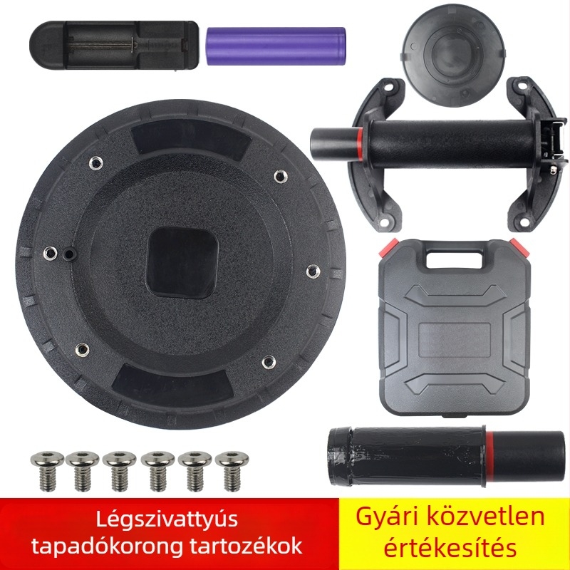 Masszív levegőpumpa csempe szívófejjel, üveg szívó-emelő, levegőhenger, tároló doboz, szűrő tartozékok, akkumulátor