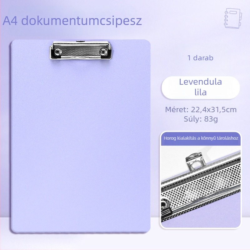 A4 Morandi színpaletta mappa klipekkel, dokumentumok rendezéséhez, írópad, irodai kellékek
