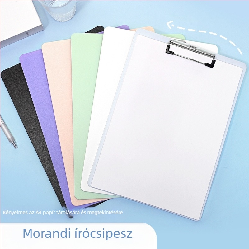 A4 Morandi színpaletta mappa klipekkel, dokumentumok rendezéséhez, írópad, irodai kellékek
