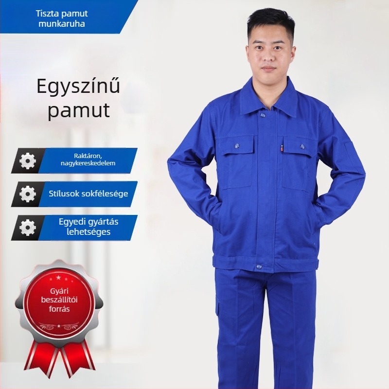 Pamut munkaruha hegesztőknek hosszú ujjú overall, kopásálló és égésvédő, tavasz–ősz szezonra