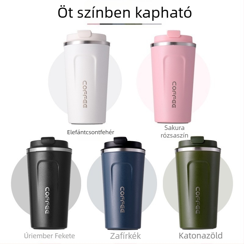 Premium 304 rozsdamentes acélból készült szigetelt kávés pohár, hordozható autóhoz, zárható kupakkal, kültéri használatra