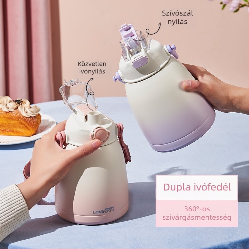 Nagy kapacitású vákuum-szigetelt bögre szívószállal, meleg- és hidegtartó, 304 rozsdamentes acélból, hordozható, uniszex