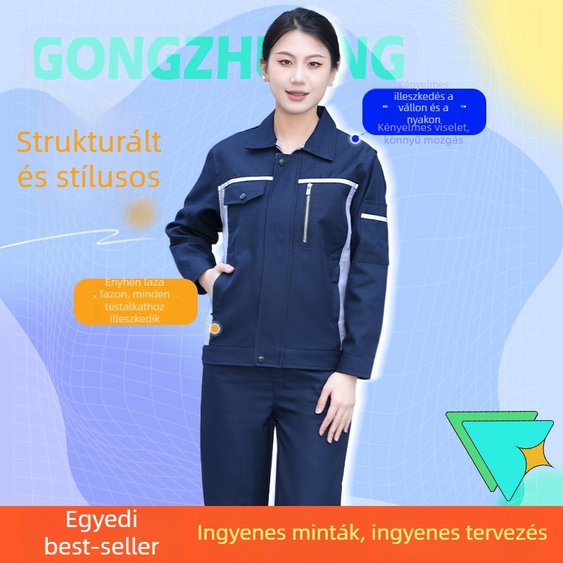 Uniszex szürke antistatikus munkaruha öltözet hosszú ujjú reverrel