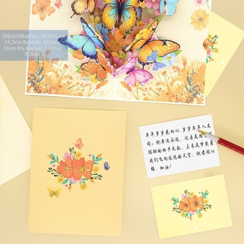 Háromdimenziós pillangó pop-up üdvözlőlap, prémium kivitelben, Tanárnapra és születésnapra.
