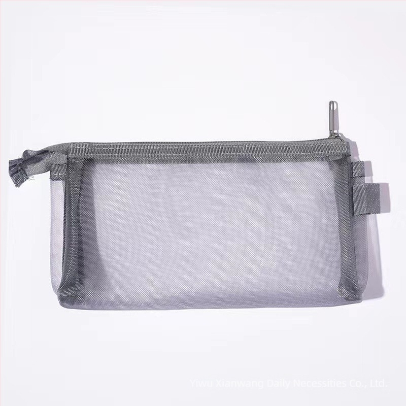 Muji-stílusú minimalist ceruza táska, nagy kapacitású, átlátszó nejlonhálós cipzáros tok irodaszerekhez