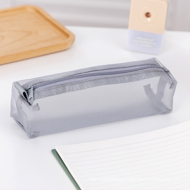 Muji-stílusú minimalist ceruza táska, nagy kapacitású, átlátszó nejlonhálós cipzáros tok irodaszerekhez