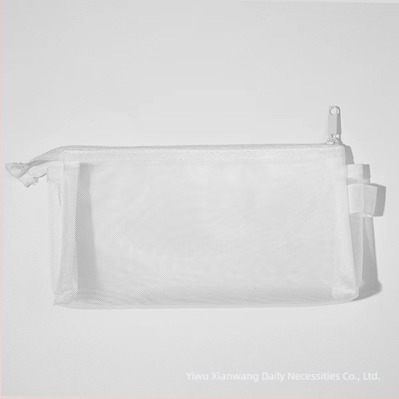 Muji-stílusú minimalist ceruza táska, nagy kapacitású, átlátszó nejlonhálós cipzáros tok irodaszerekhez