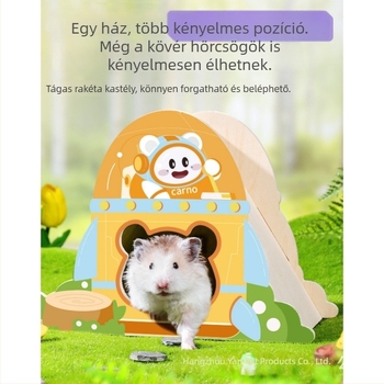 Kano hörcsög fából készült búvóháza luxus tömörfa platformával — téli játék és élőhely-felszerelés