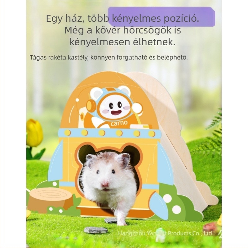Kano hörcsög fából készült búvóháza luxus tömörfa platformával — téli játék és élőhely-felszerelés