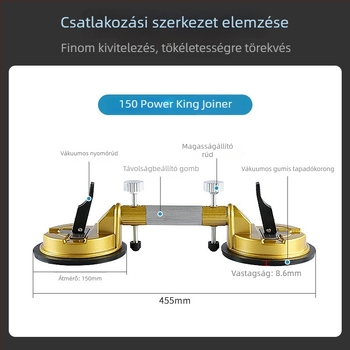 Kőasztal feszítő eszköz márvány- és kvarclemezhez; illesztésének szintezése erős vákuumos fogóval