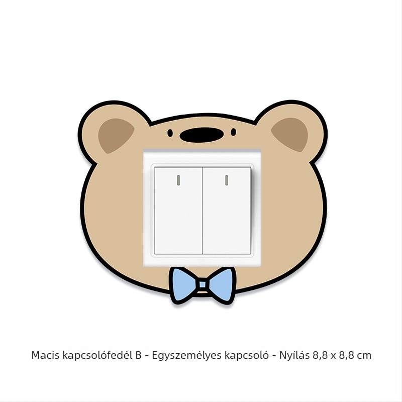 Öntapadós, vízálló dekoratív falikép kapcsoló és konnektor fedél – aranyos állatfigurák, gyerekszobába, akril