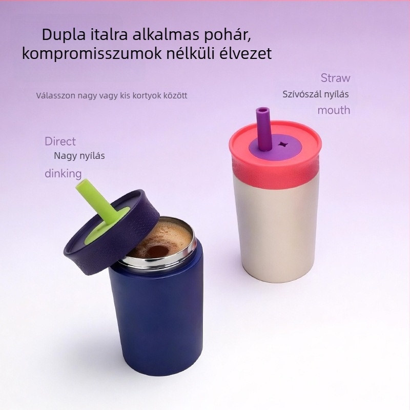 Gyerekeknek szóló szigetelt rozsdamentes acélból készült pohár, hordozható kültéri pohár szívószállal, testre szabható