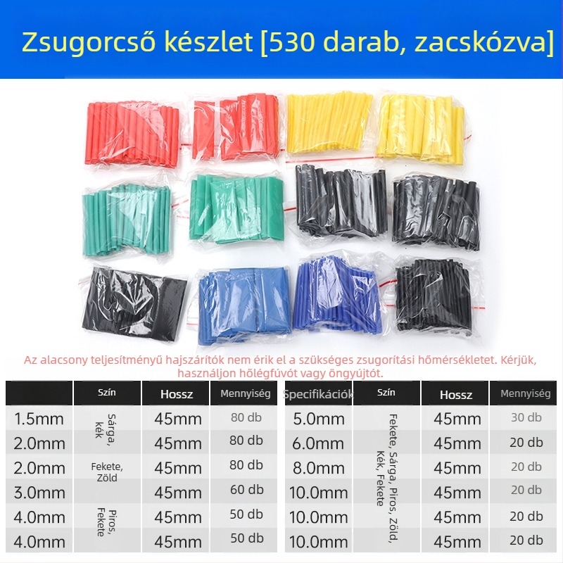 Hőzsugorcső – vízálló szigetelőcső vezetékekhez, adatkábelekhez és fejhallgatókhoz – színes