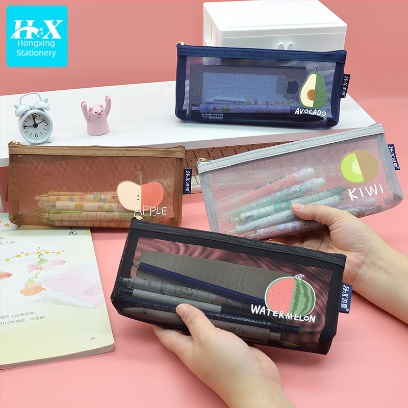Hong Xing vizsg tolltartó, nagy háromszög mintás hálós anyagból, átlátszó ceruzatartó, koreai stílusú diákoknak, kreatív dizájn