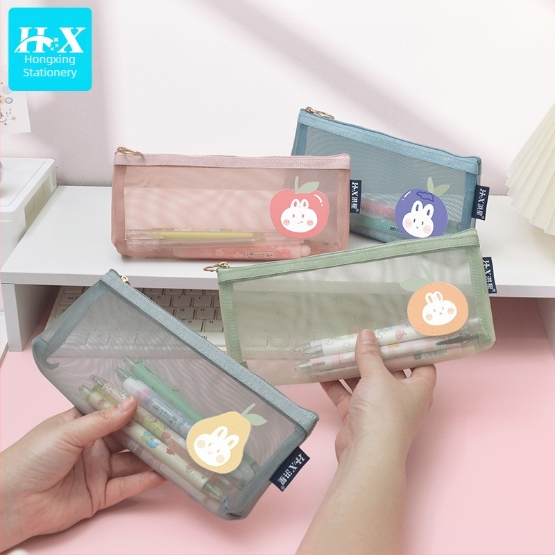 Hong Xing vizsg tolltartó, nagy háromszög mintás hálós anyagból, átlátszó ceruzatartó, koreai stílusú diákoknak, kreatív dizájn