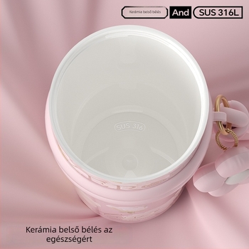 Virágmintás termosz nőknek, nagy kapacitású, szívószálas pohár kerámia belsővel, ajándék születésnapra és Holdünnepre