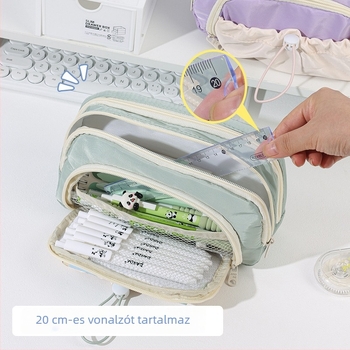 Krémszínű tolltartó nagy kapacitással, minimalist design, Instagram-stílusú iskolai tároló