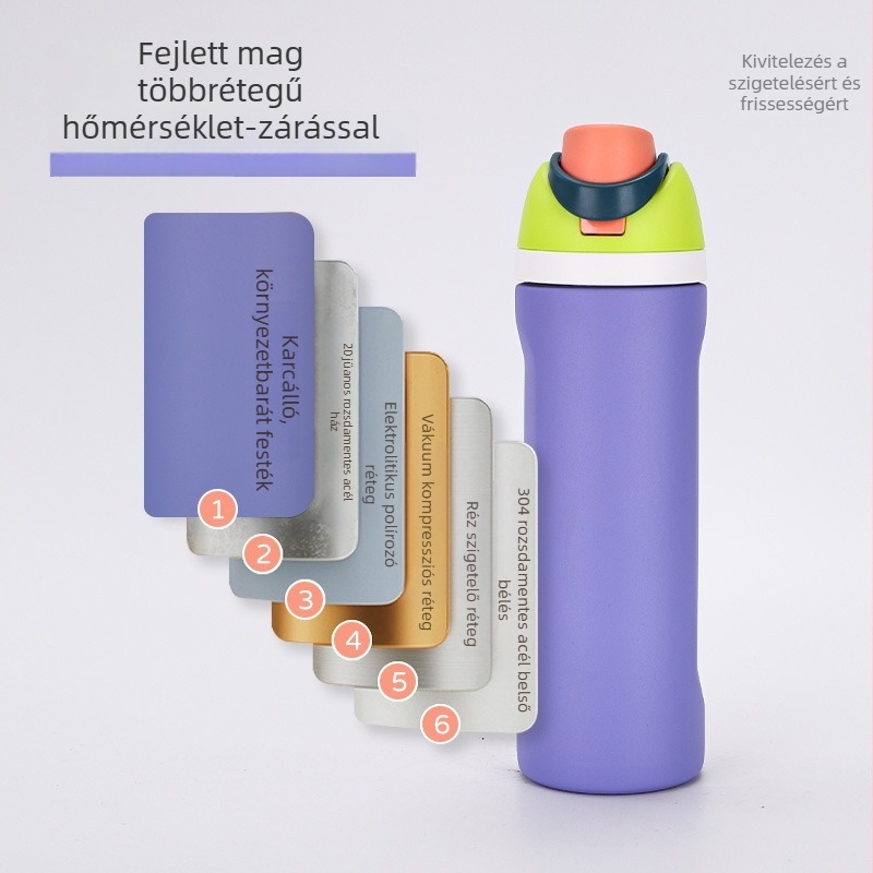 Új dupla ivású sportos kulacs, nagy kapacitású, 304 rozsdamentes acélból, szívószálas termosz, kültéri használatra, fogantyúval